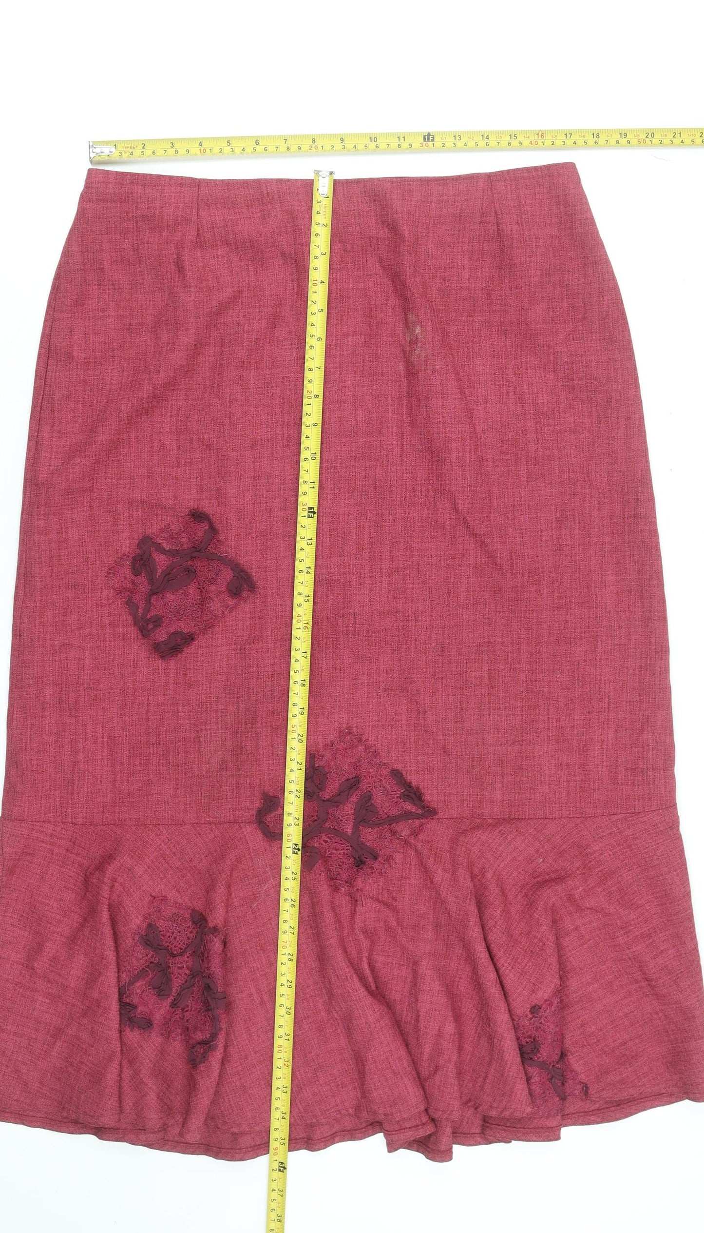 Ayalon Collection Women's Red Embroidered Midi Flared Skirt Size 18
