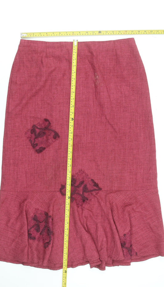 Ayalon Collection Women's Red Embroidered Midi Flared Skirt Size 18