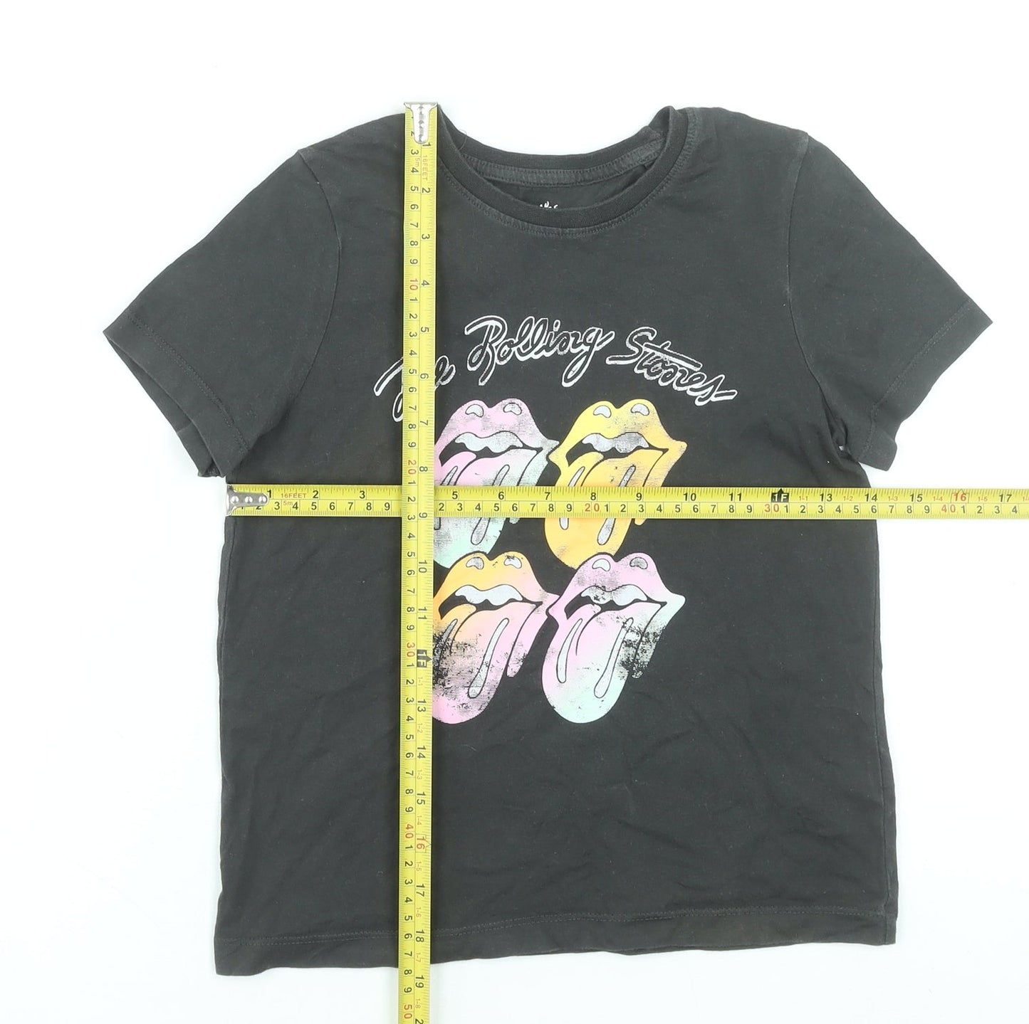 The Rolling Stones Girls Black Graphic Band T-Shirt 8-9 Years Cotton