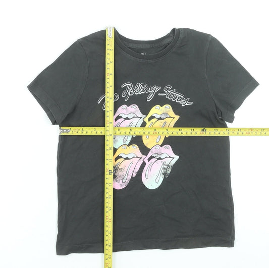 The Rolling Stones Girls Black Graphic Band T-Shirt 8-9 Years Cotton