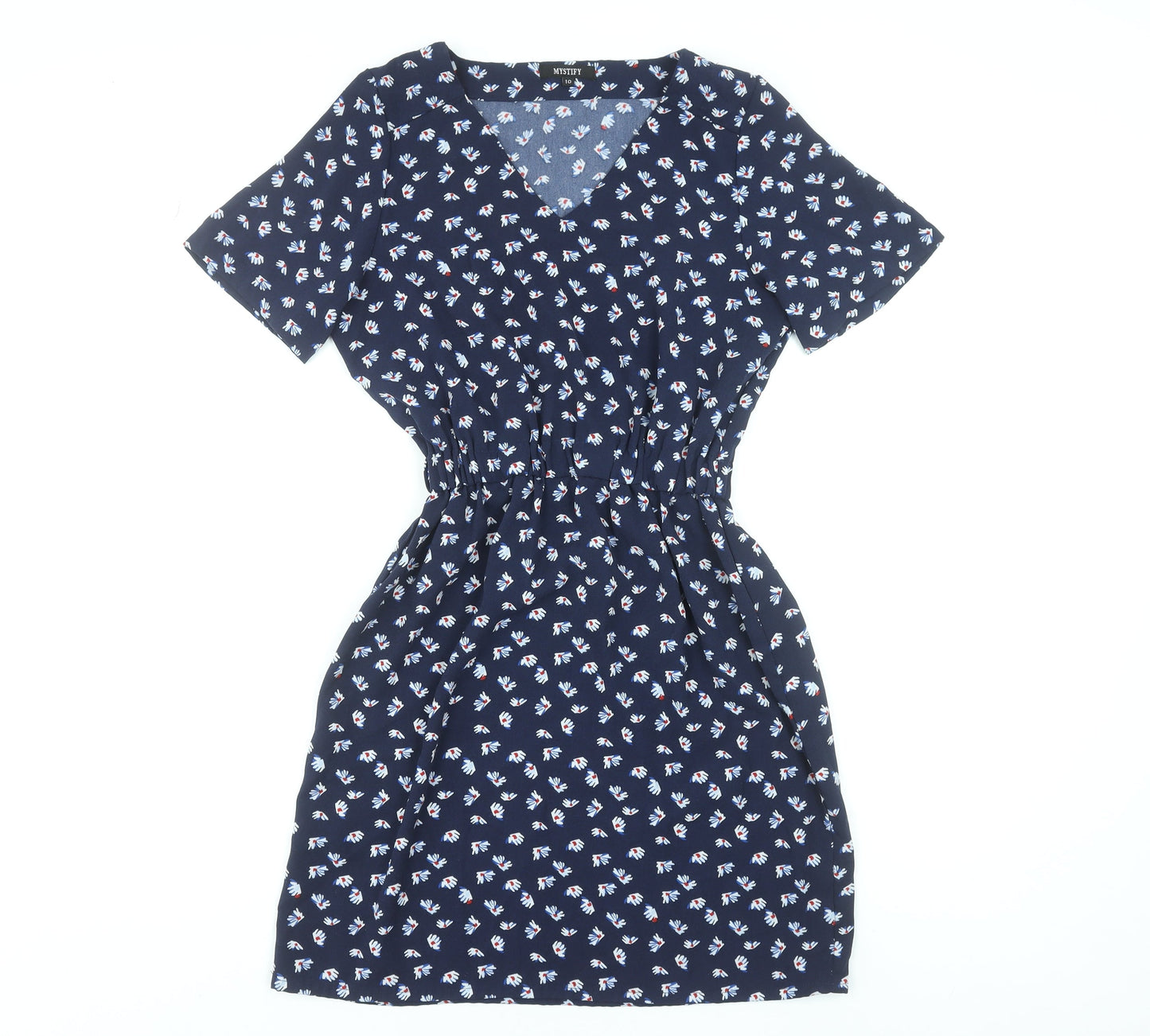 Mystify Women Blue Floral V-Neck Fit & Flare Dress Size 10