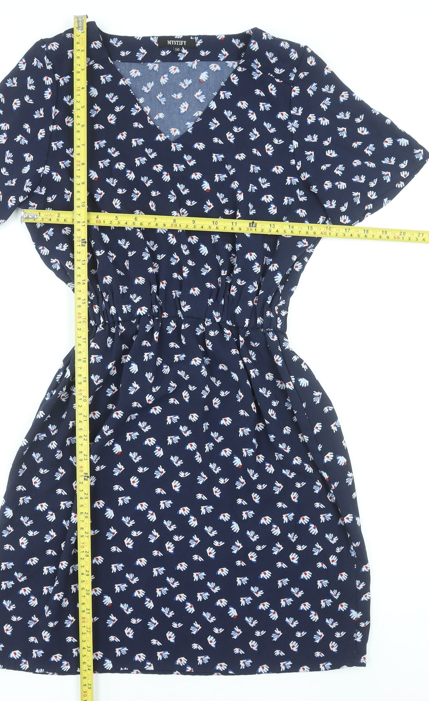 Mystify Women Blue Floral V-Neck Fit & Flare Dress Size 10