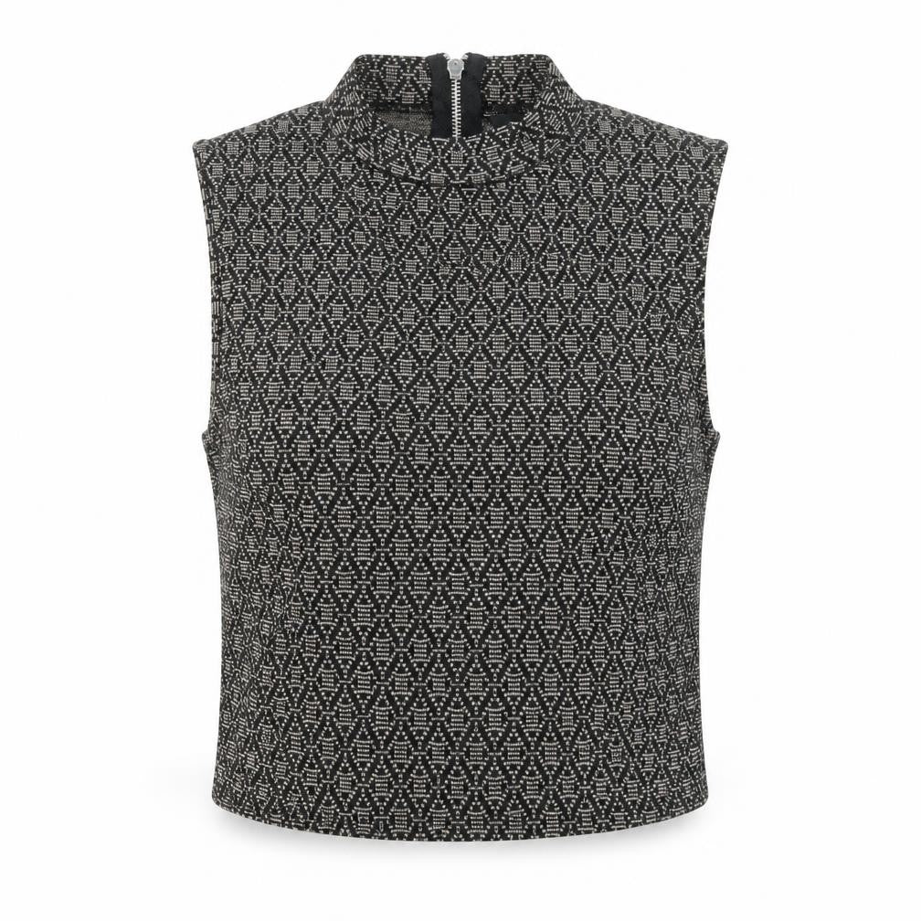 New Look Women's Black Geometric Mock Neck Sleeveless Cropped Top UK 8