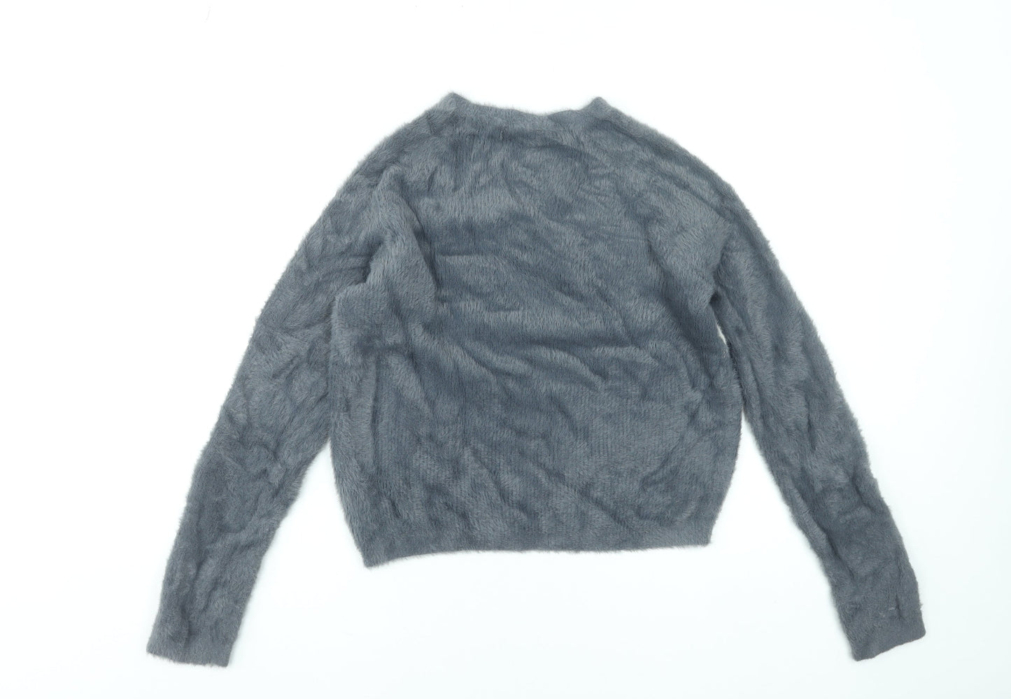 Pull&Bear Women’s Grey Striped Fluffy Knit Pullover Jumper XS