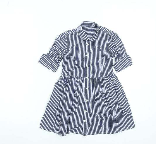 Ralph Lauren Girls Blue Striped Cotton Shirt Dress 4 Years