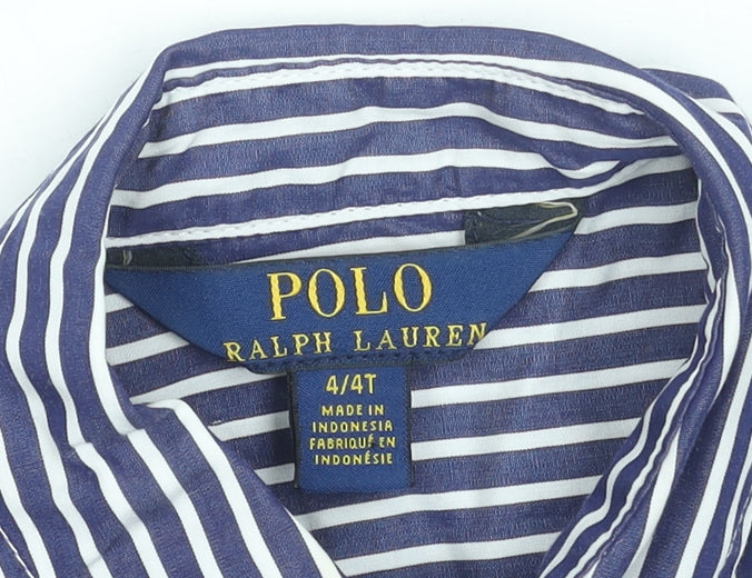 Ralph Lauren Girls Blue Striped Cotton Shirt Dress 4 Years