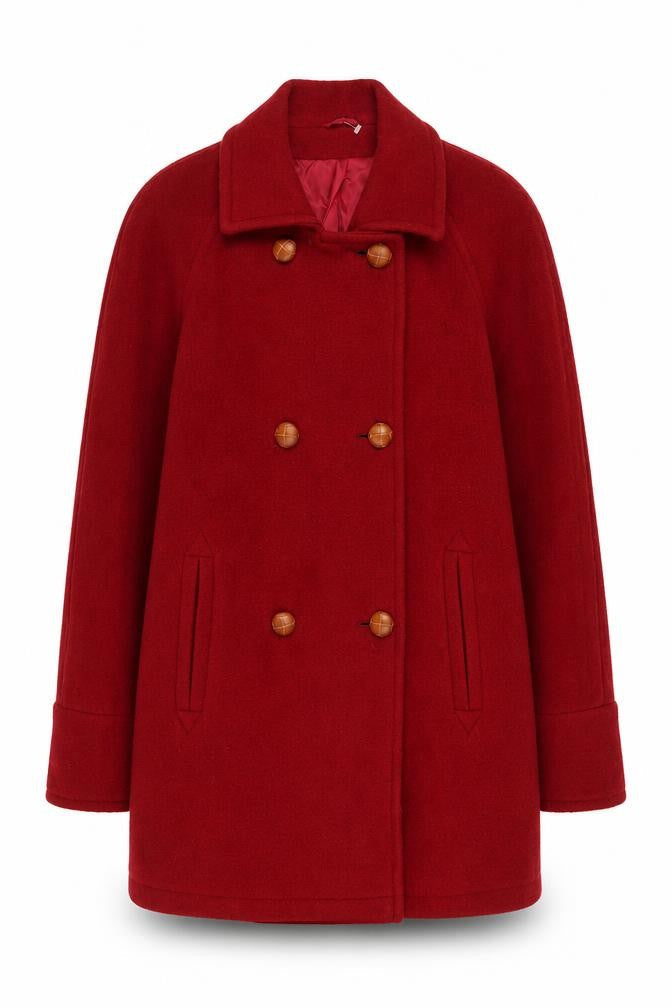 Definitions Women Red Wool Pea Coat Medium Classic Style