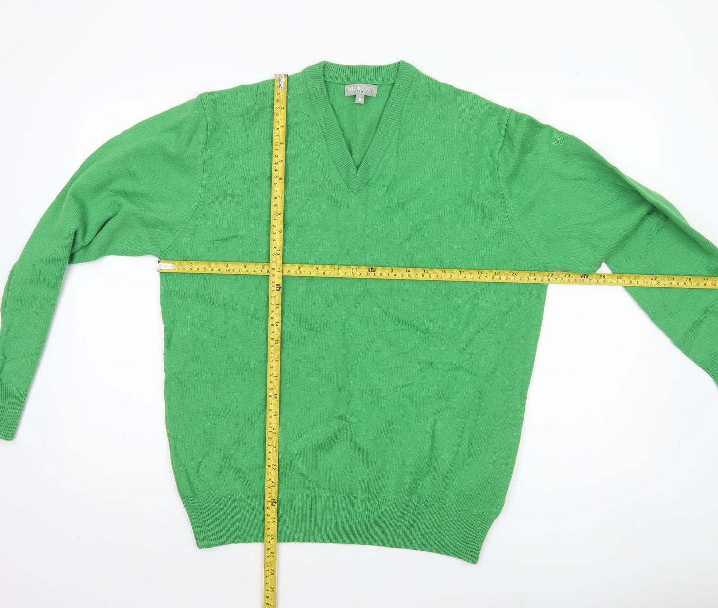 Lyle & Scott Men’s Green Wool V-Neck Golf Jumper Size M