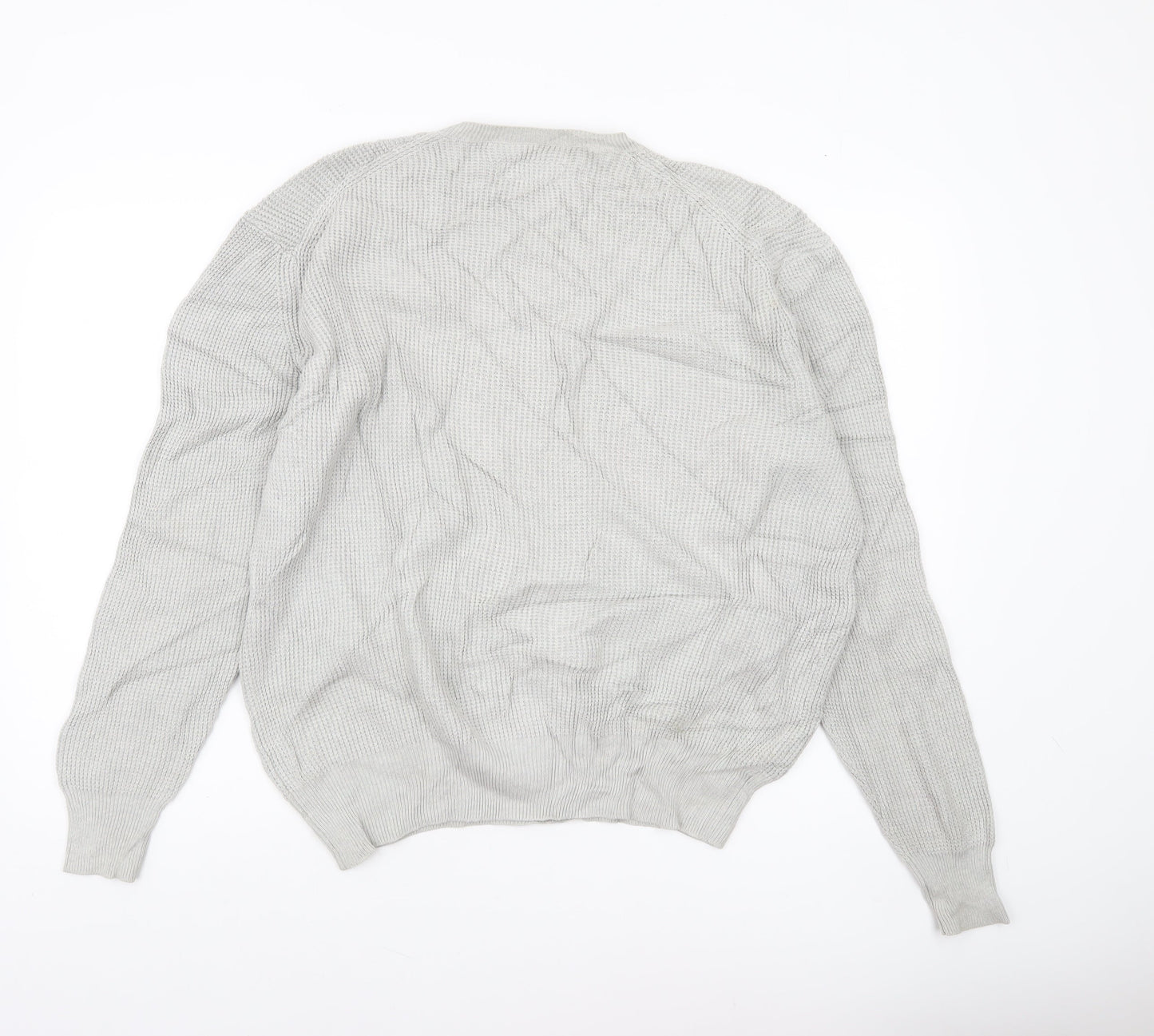 AllSaints Men’s Grey Waffle Knit Cotton Jumper L Crew Neck