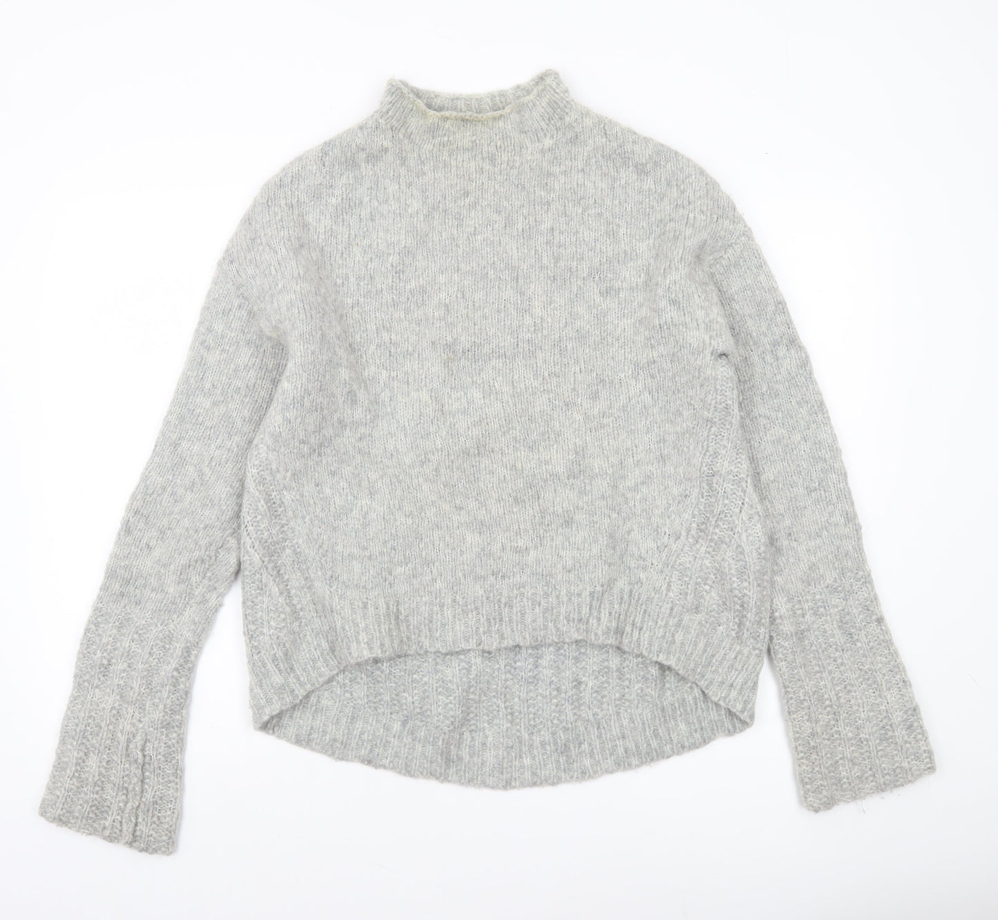 AllSaints Womens Grey Wool Blend Mock Neck Chunky Knit Jumper Size S