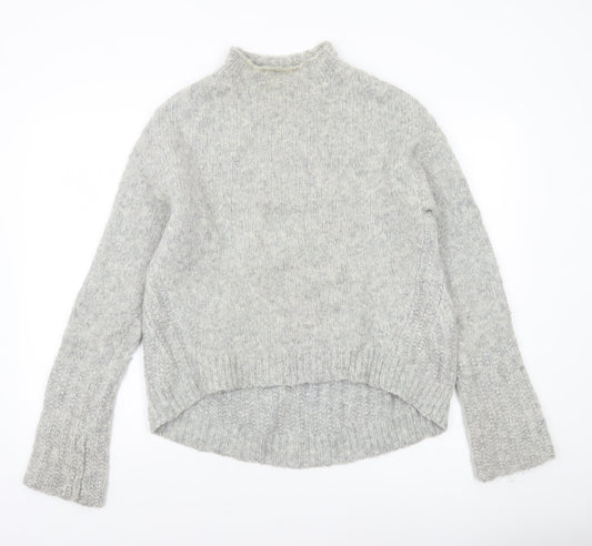AllSaints Womens Grey Wool Blend Mock Neck Chunky Knit Jumper Size S