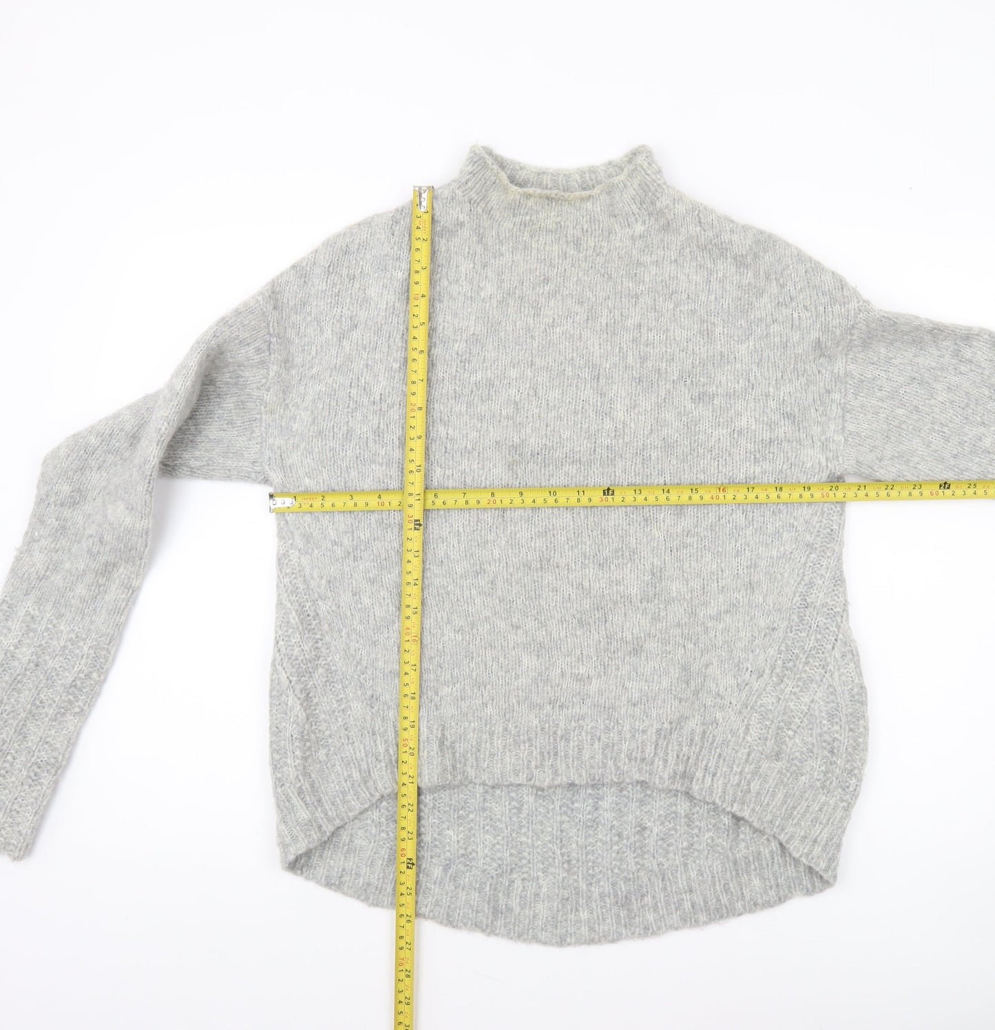 AllSaints Womens Grey Wool Blend Mock Neck Chunky Knit Jumper Size S