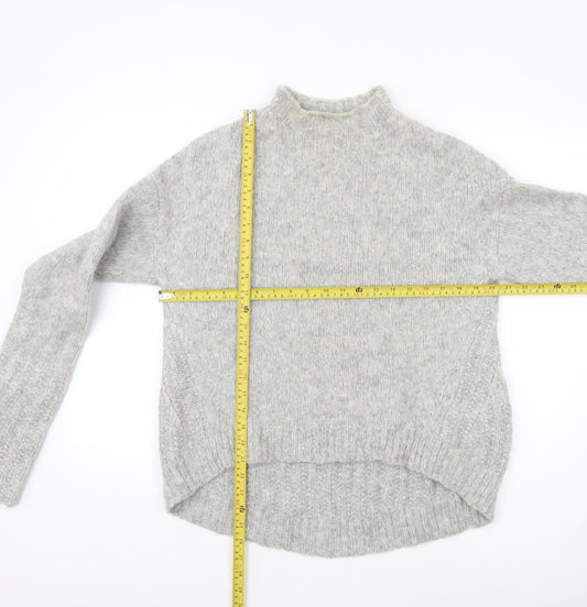 AllSaints Womens Grey Wool Blend Mock Neck Chunky Knit Jumper Size S