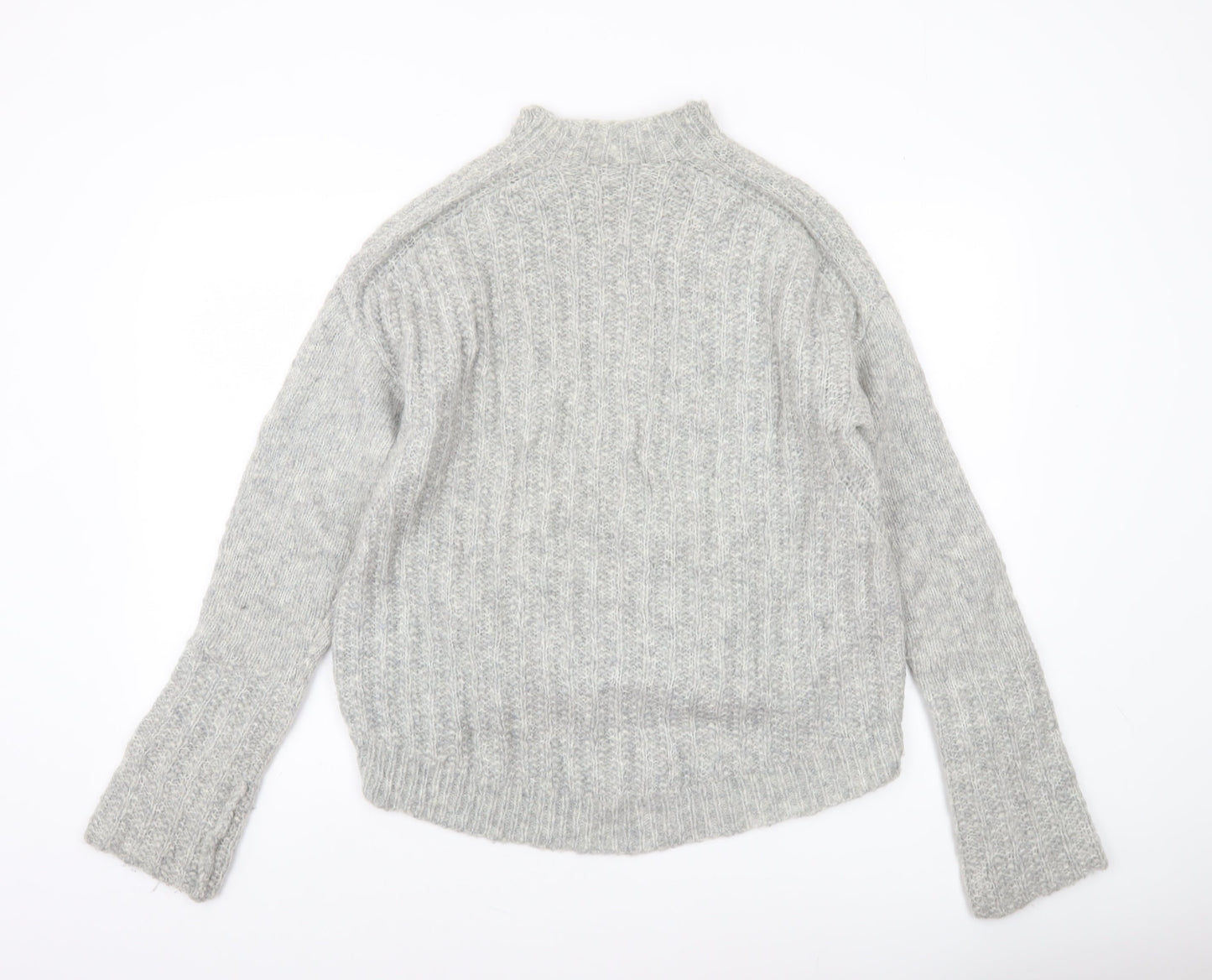 AllSaints Womens Grey Wool Blend Mock Neck Chunky Knit Jumper Size S