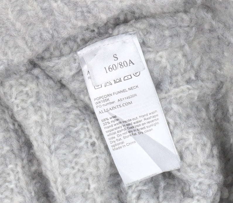 AllSaints Womens Grey Wool Blend Mock Neck Chunky Knit Jumper Size S