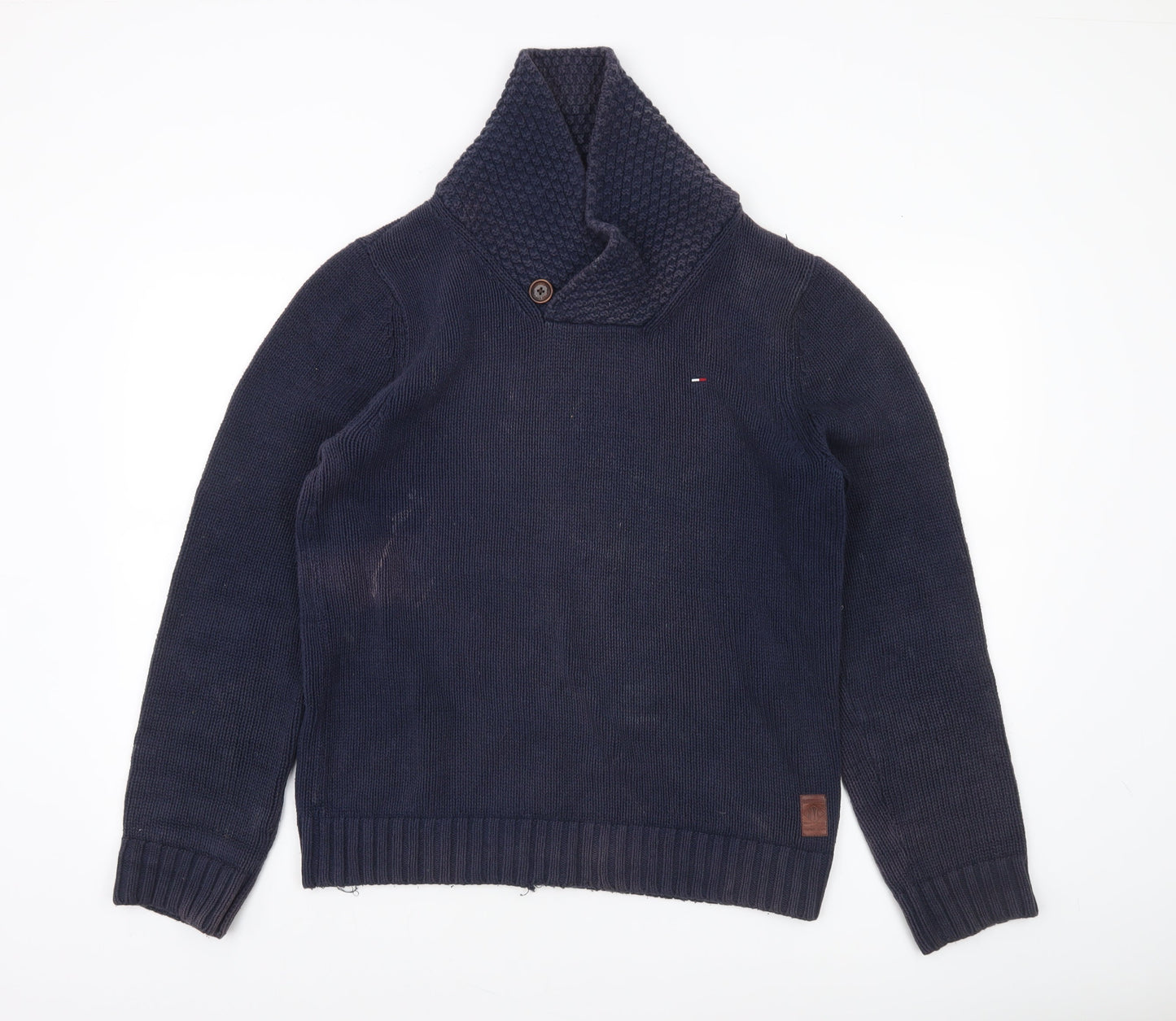 Hilfiger Denim Men's Blue Cotton Shawl Collar Pullover Jumper M