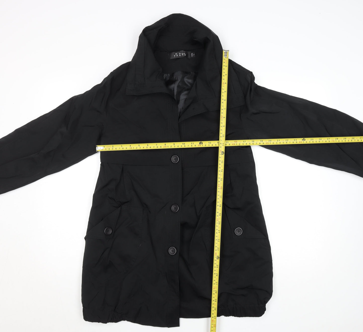 Yanhe Women's Black Mid-Length Overcoat Size 14 Lined Button Front
