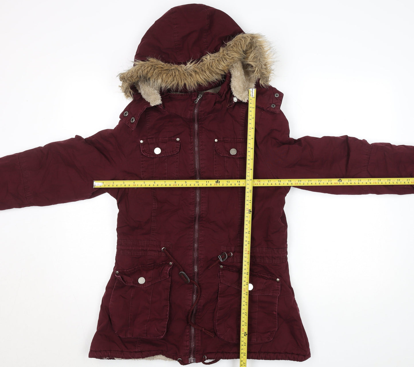 That's It! Women’s Red Hooded Parka Jacket L Faux Fur Winter Coat