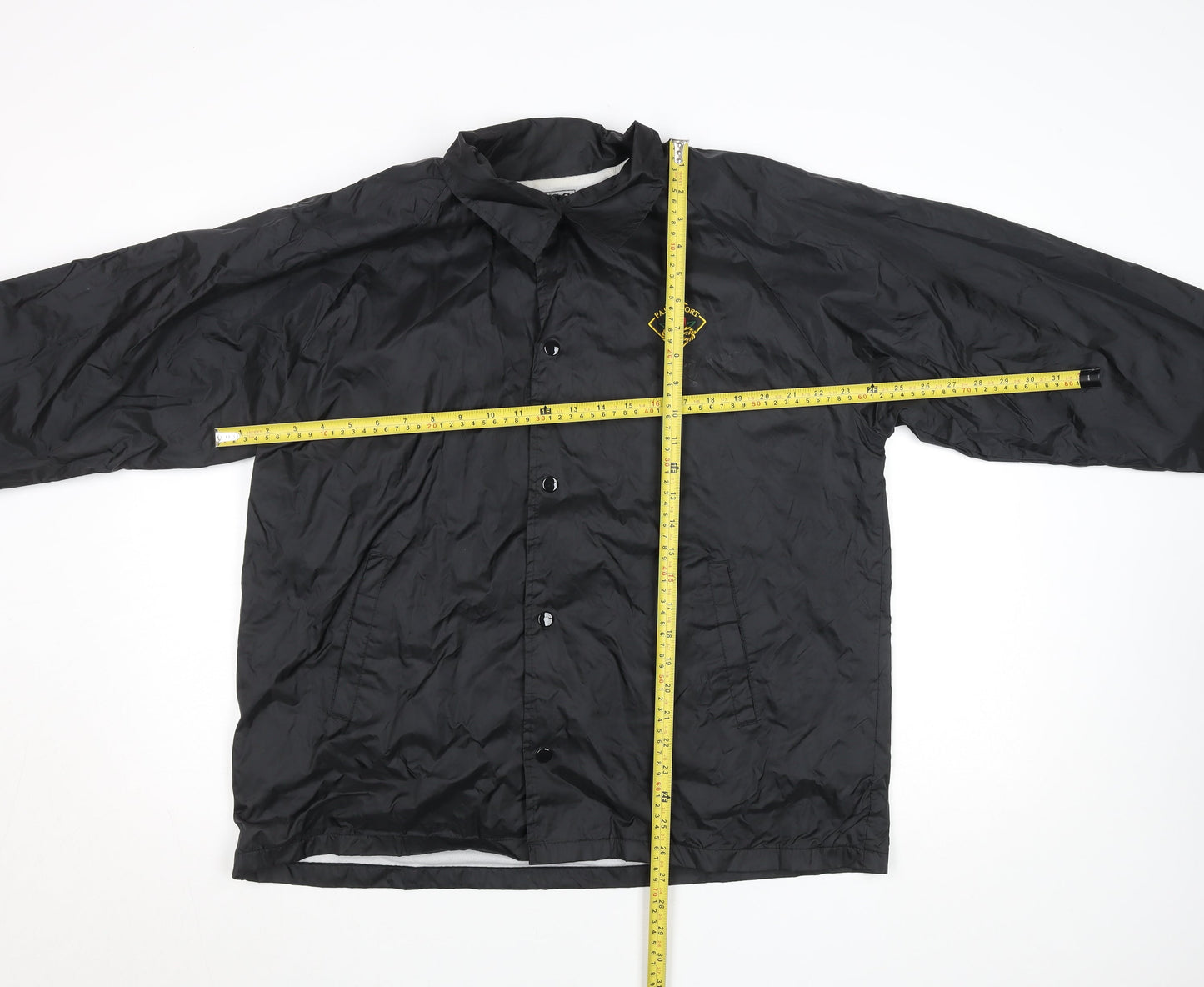 PASS PORT Women's Black Nylon Coach Jacket Size L Embroidered Logo