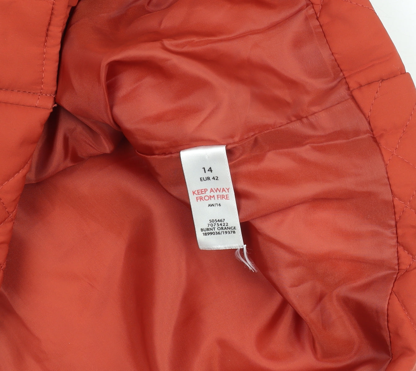 Profile Womens Burnt Orange Quilted Puffer Jacket Size 14