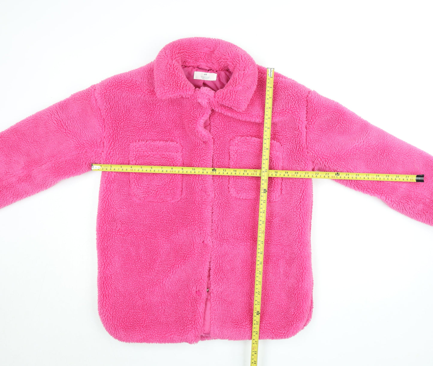 H&M Teens Pink Fleece Lined Button Up Jacket Size 14