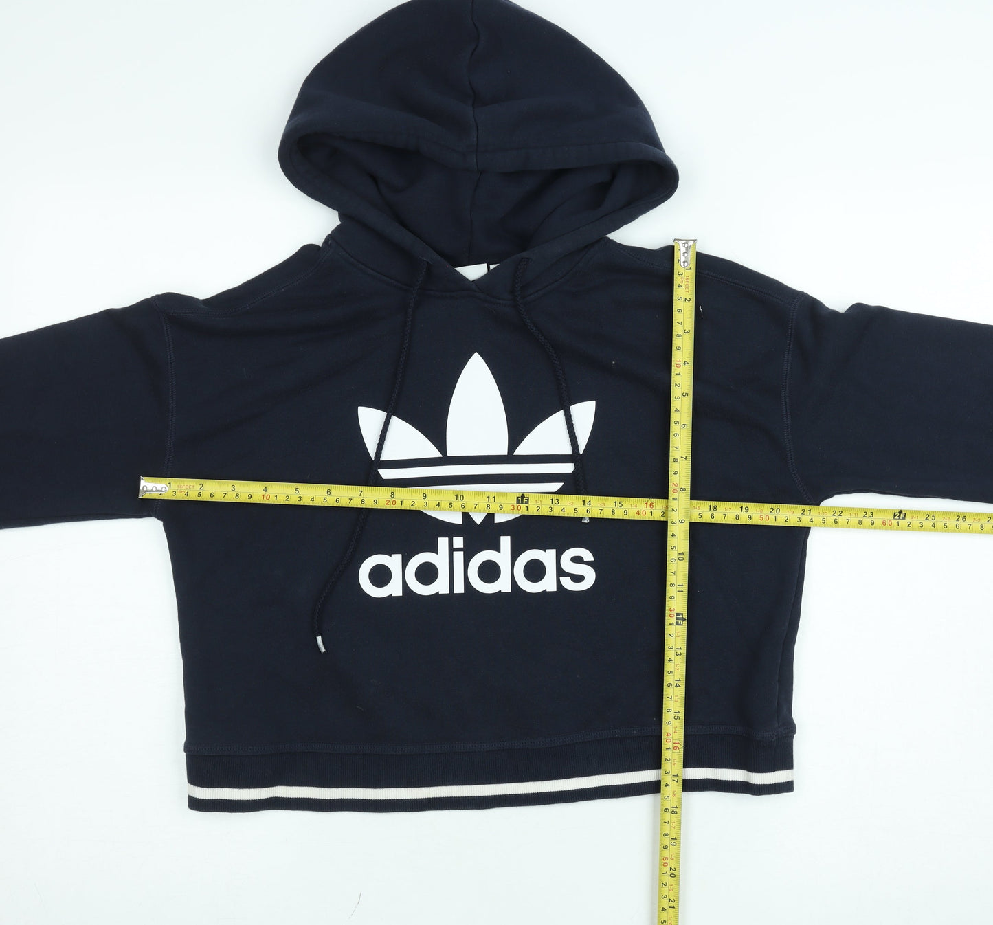 Adidas Women Navy Blue Cropped Hoodie Size 8 Cotton Blend Logo