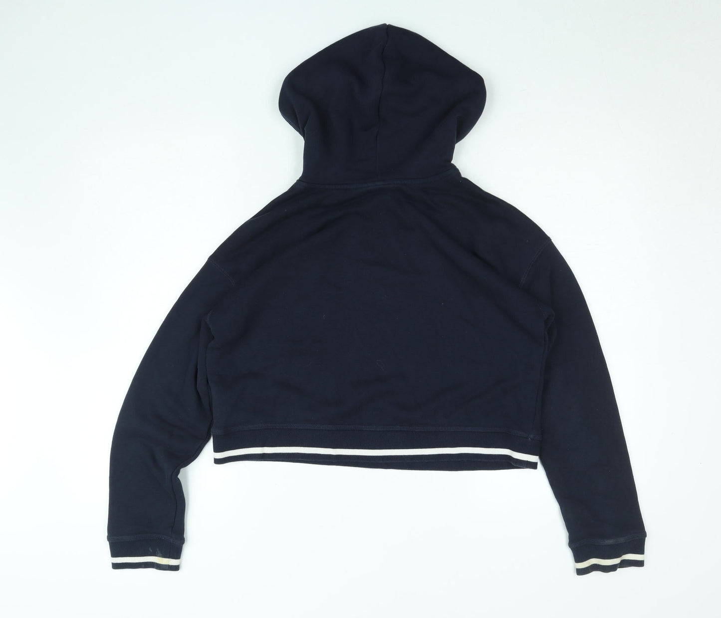 Adidas Women Navy Blue Cropped Hoodie Size 8 Cotton Blend Logo