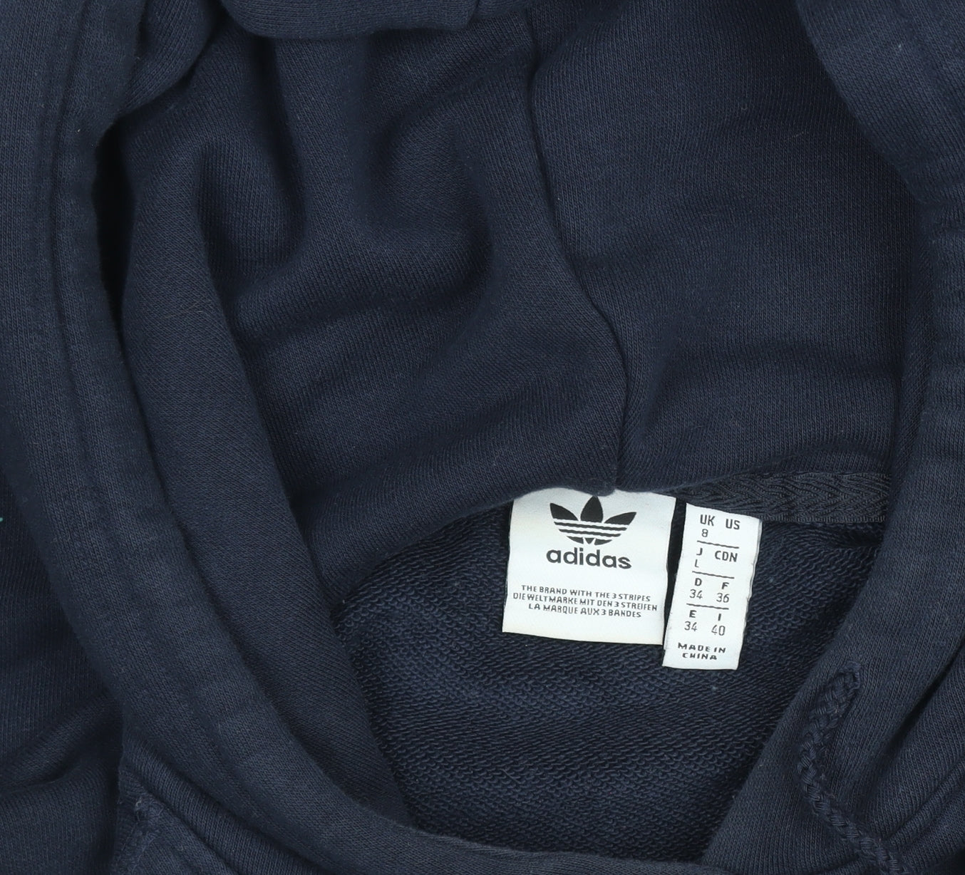 Adidas Women Navy Blue Cropped Hoodie Size 8 Cotton Blend Logo