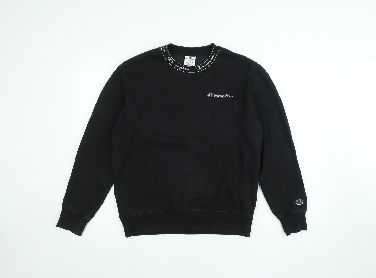 Champion Women Black XS Pullover Sweatshirt Crew Neck Logo Fleece