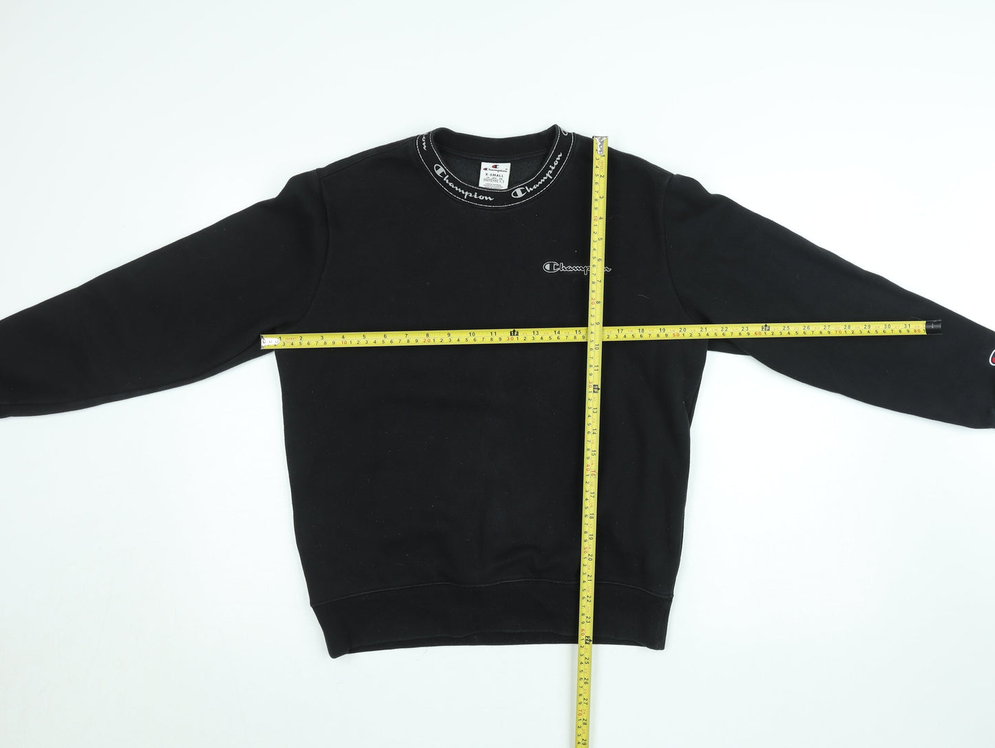 Champion Women Black XS Pullover Sweatshirt Crew Neck Logo Fleece