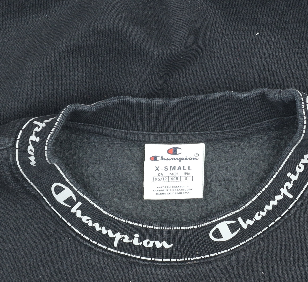 Champion Women Black XS Pullover Sweatshirt Crew Neck Logo Fleece