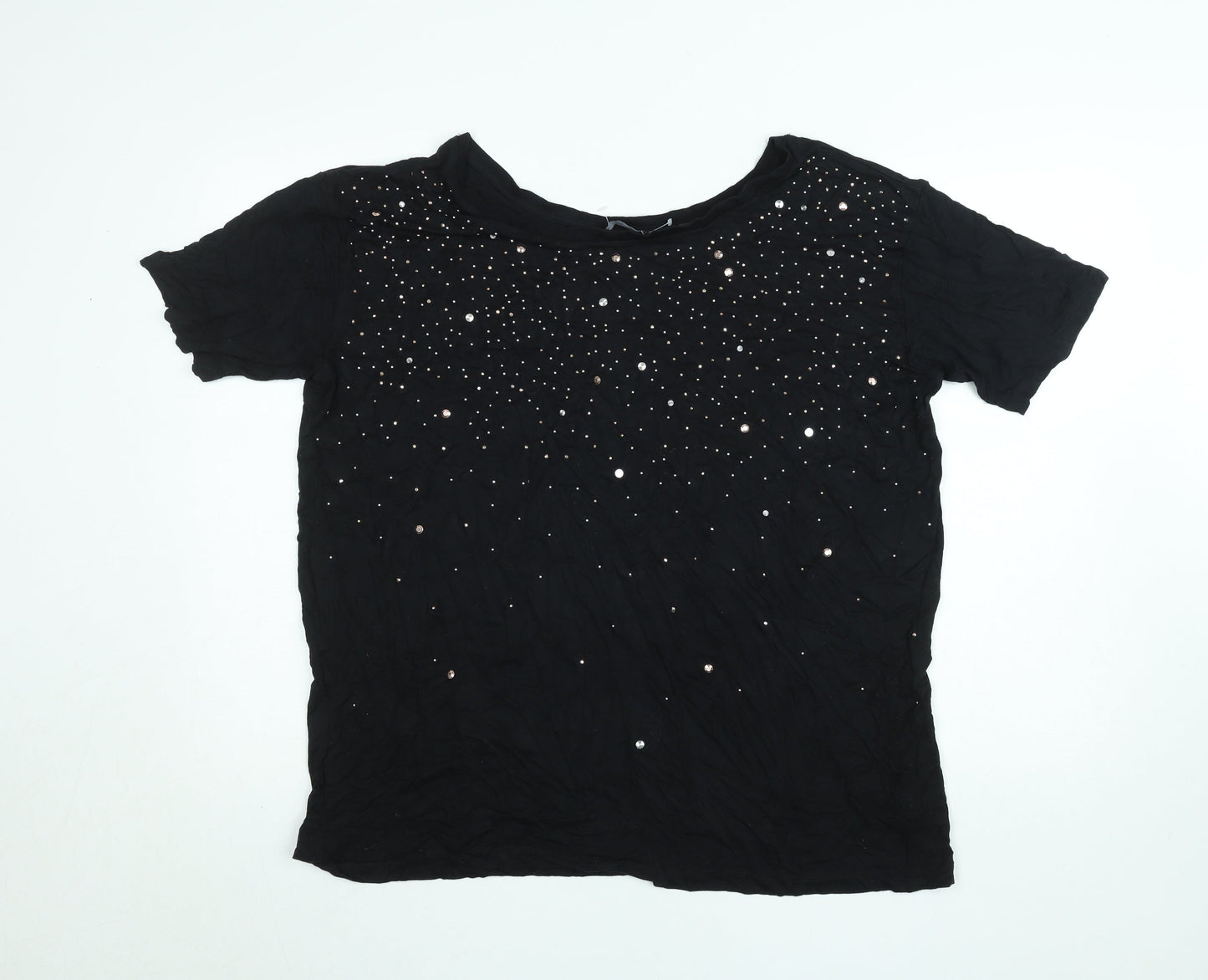Next Women Black Sequin Short Sleeve Jersey T-Shirt Size 18