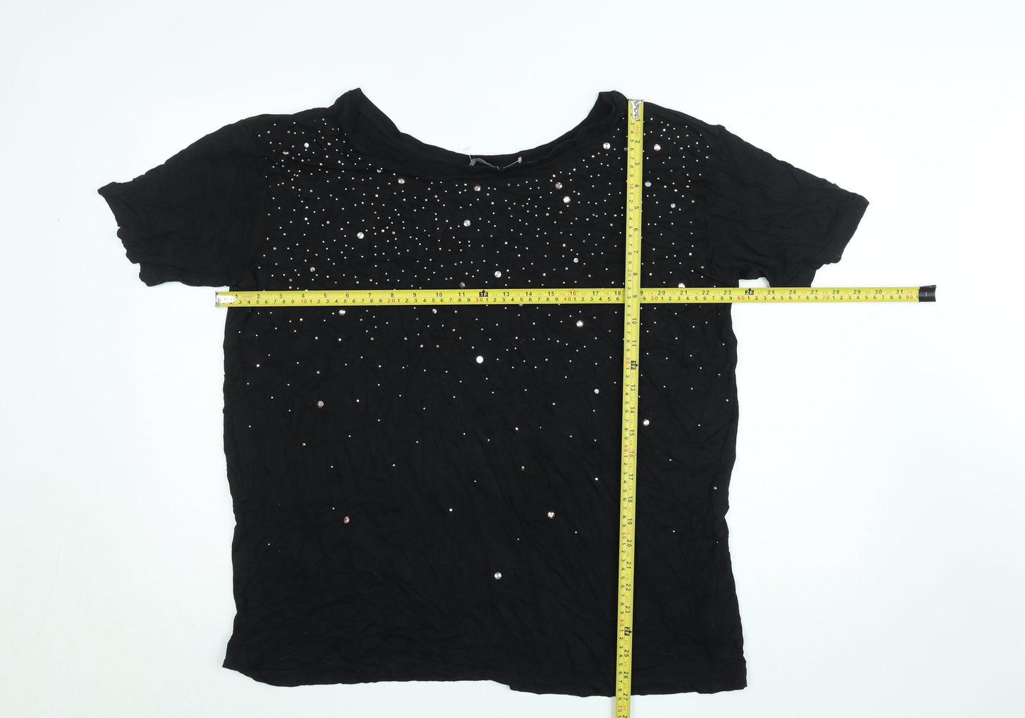 Next Women Black Sequin Short Sleeve Jersey T-Shirt Size 18