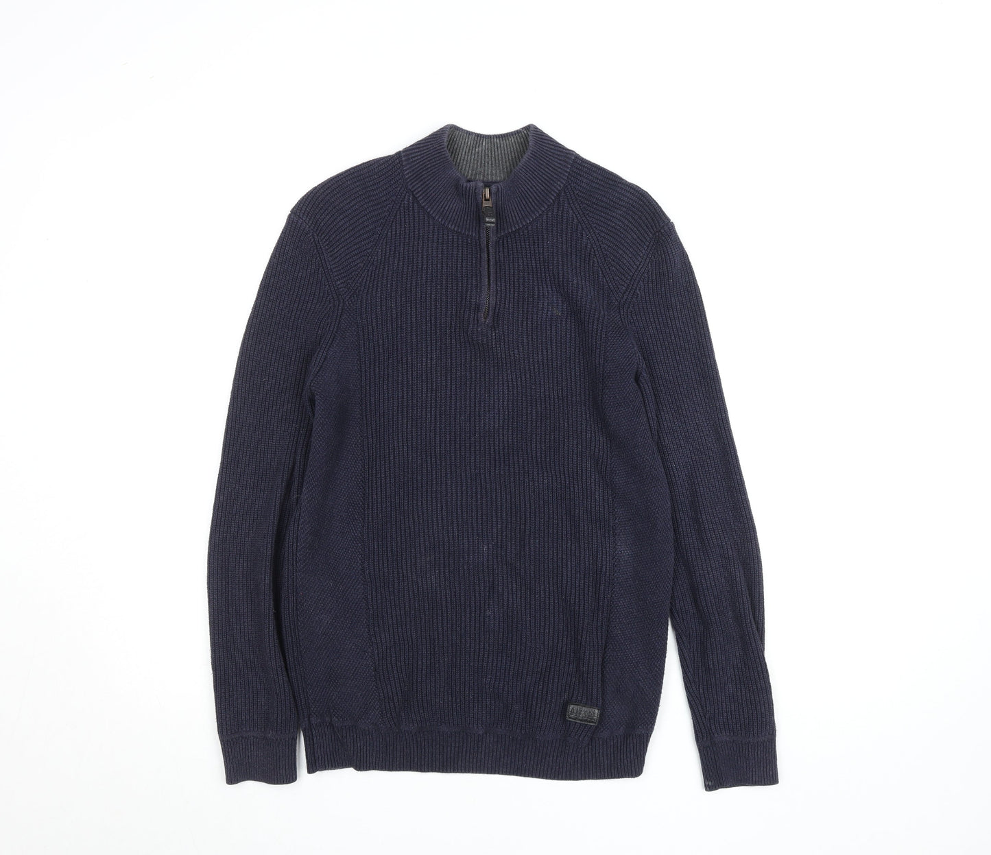 Diesel Men's Blue Cotton Blend 1/4 Zip Knit Jumper Size S