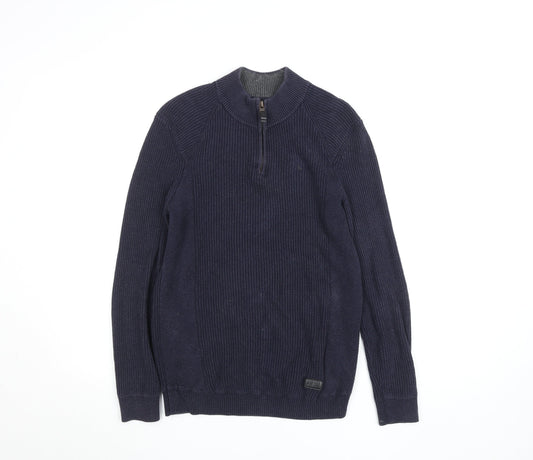 Diesel Men's Blue Cotton Blend 1/4 Zip Knit Jumper Size S