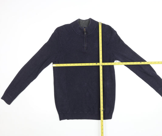 Diesel Men's Blue Cotton Blend 1/4 Zip Knit Jumper Size S
