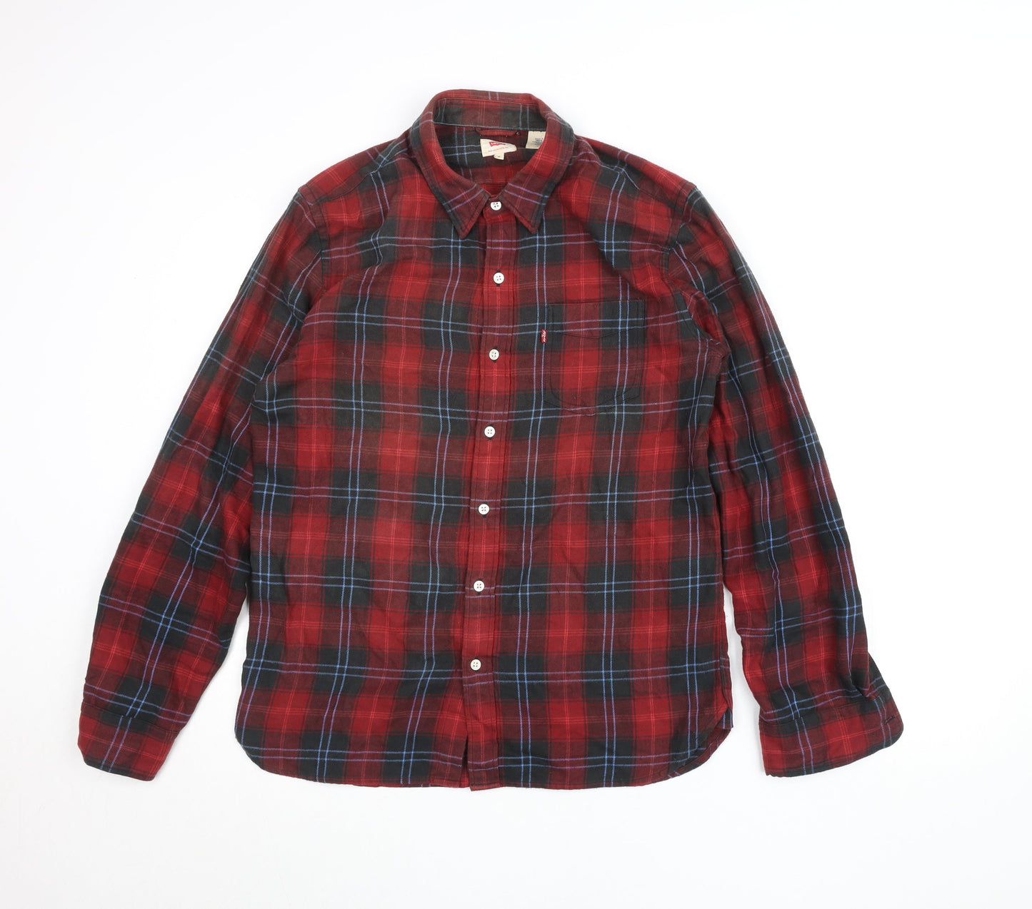 Levi's Men's Red Check Flannel Button-Up Shirt Long Sleeve Size M