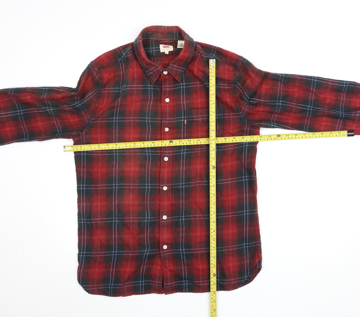 Levi's Men's Red Check Flannel Button-Up Shirt Long Sleeve Size M