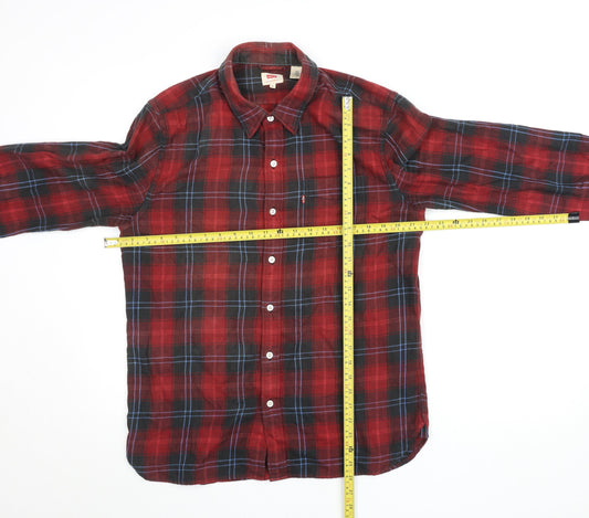 Levi's Men's Red Check Flannel Button-Up Shirt Long Sleeve Size M