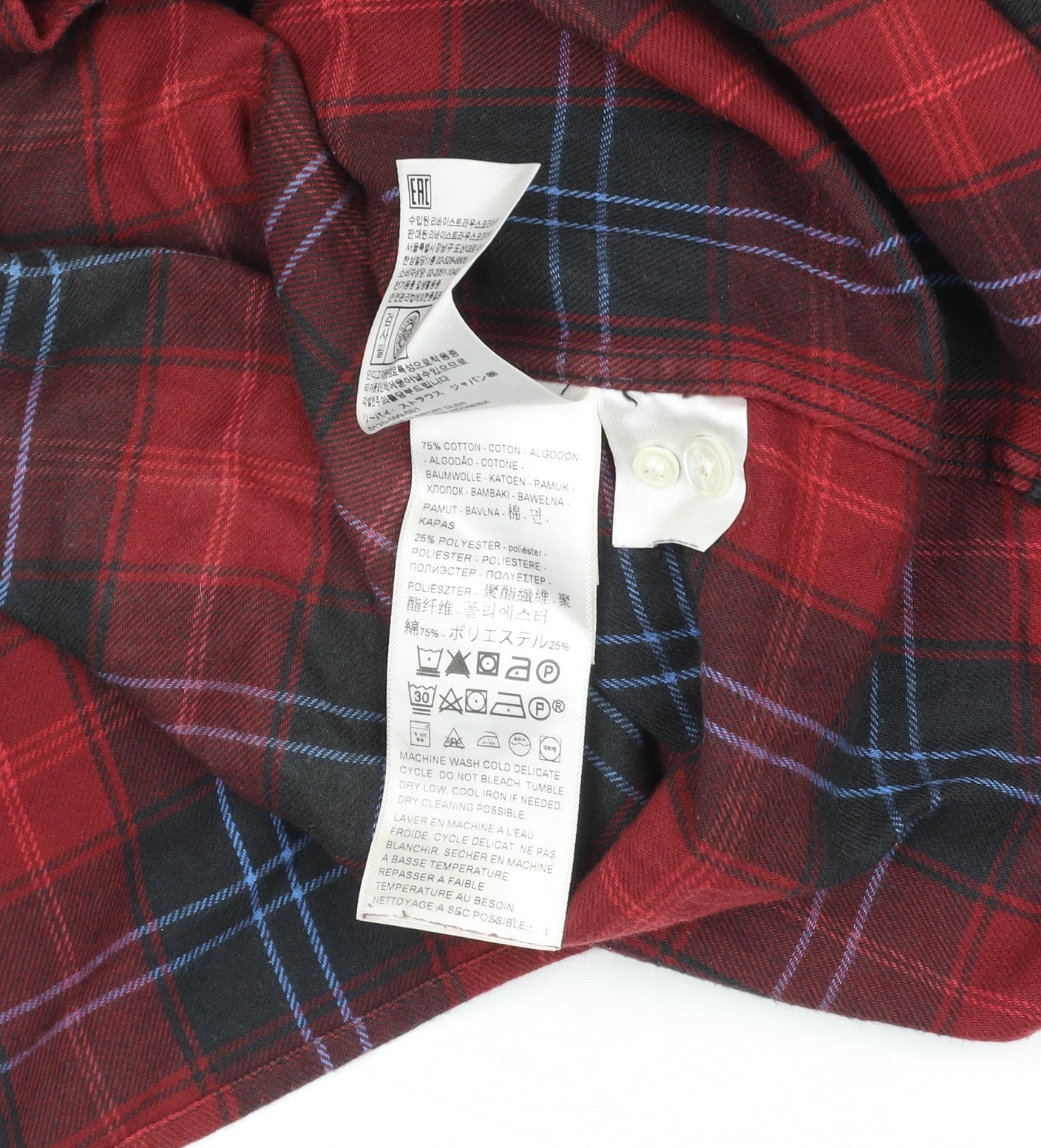 Levi's Men's Red Check Flannel Button-Up Shirt Long Sleeve Size M