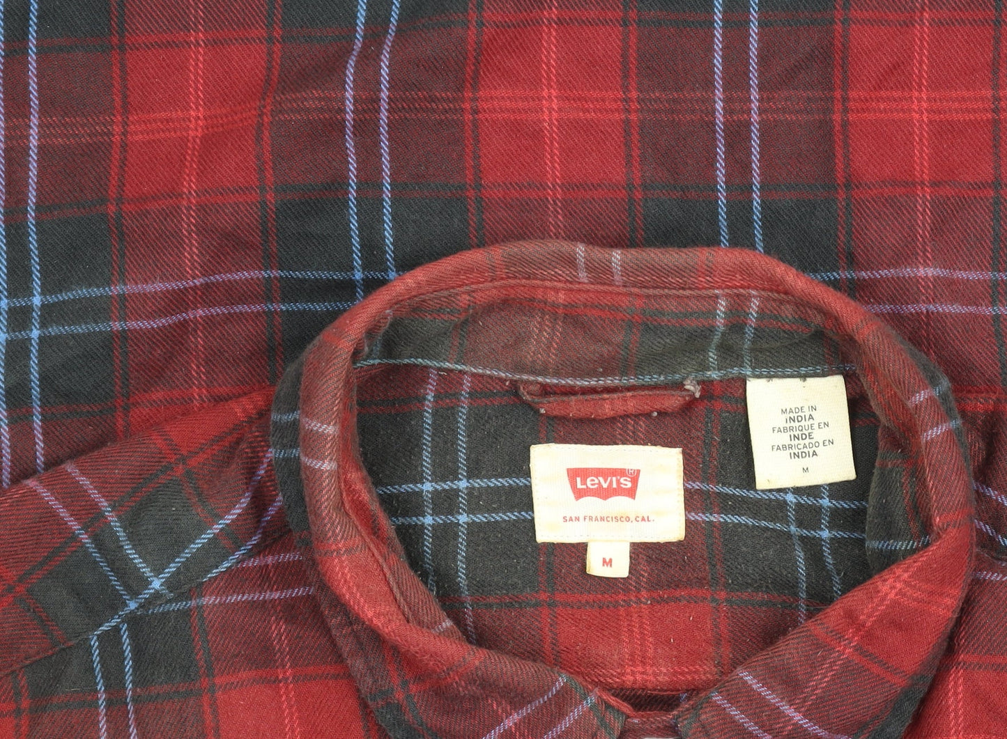Levi's Men's Red Check Flannel Button-Up Shirt Long Sleeve Size M