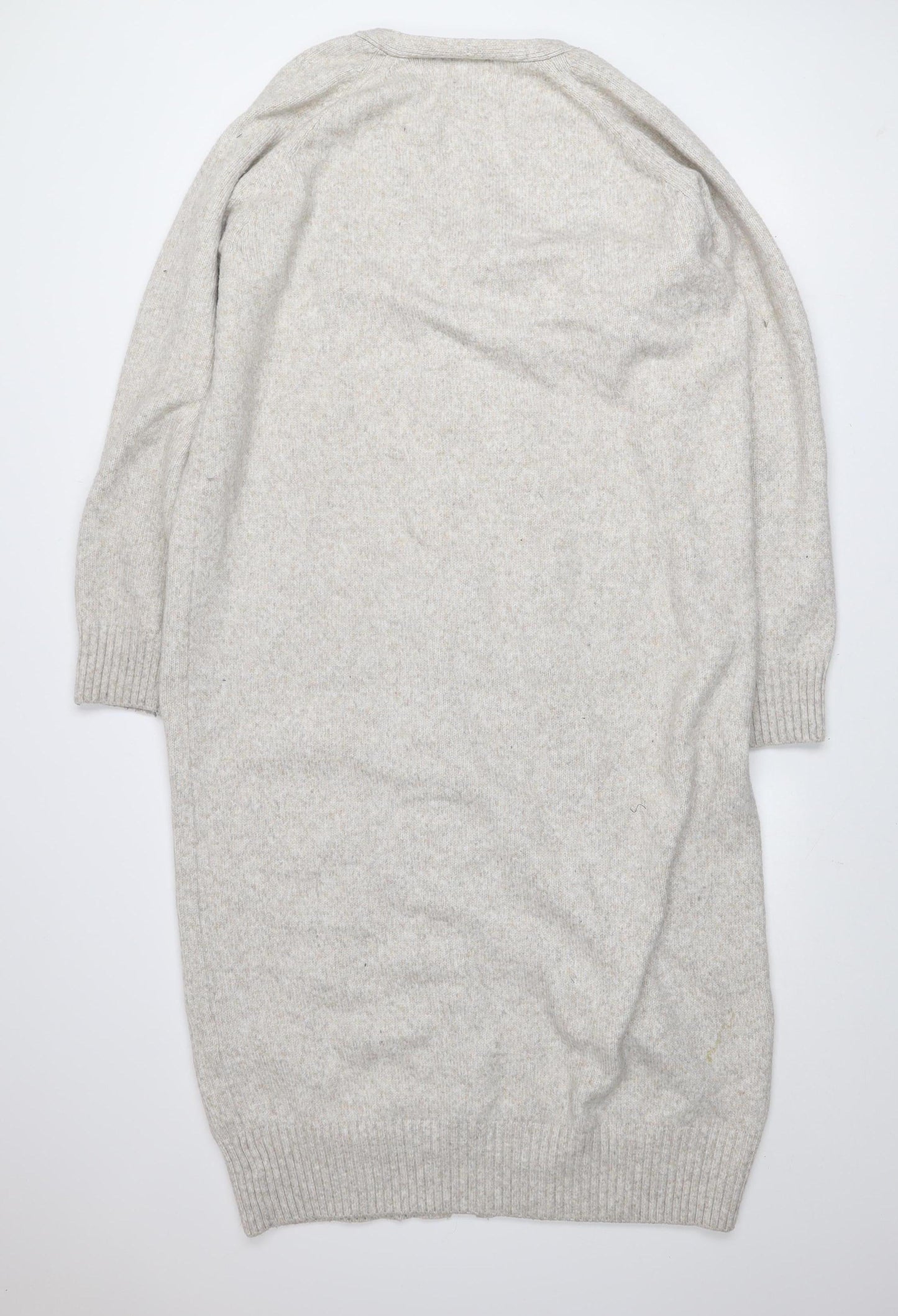 H&M Women’s Beige Long Knitted V-Neck Cardigan Size 12