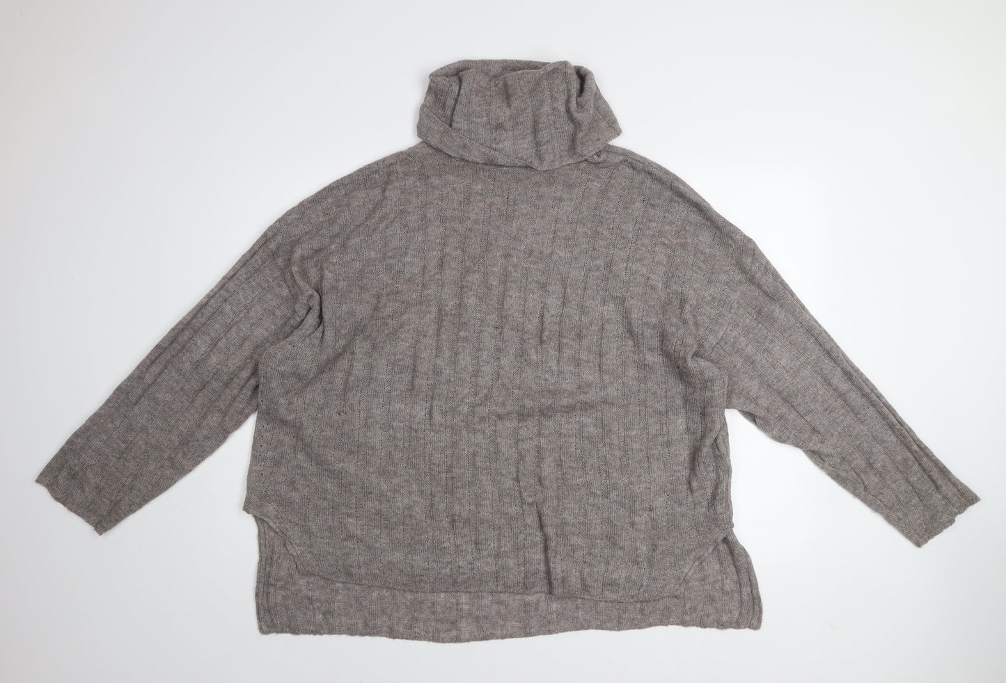 H&M Womens Grey Roll Neck Knit Jumper Size 16 Long Sleeve Warm