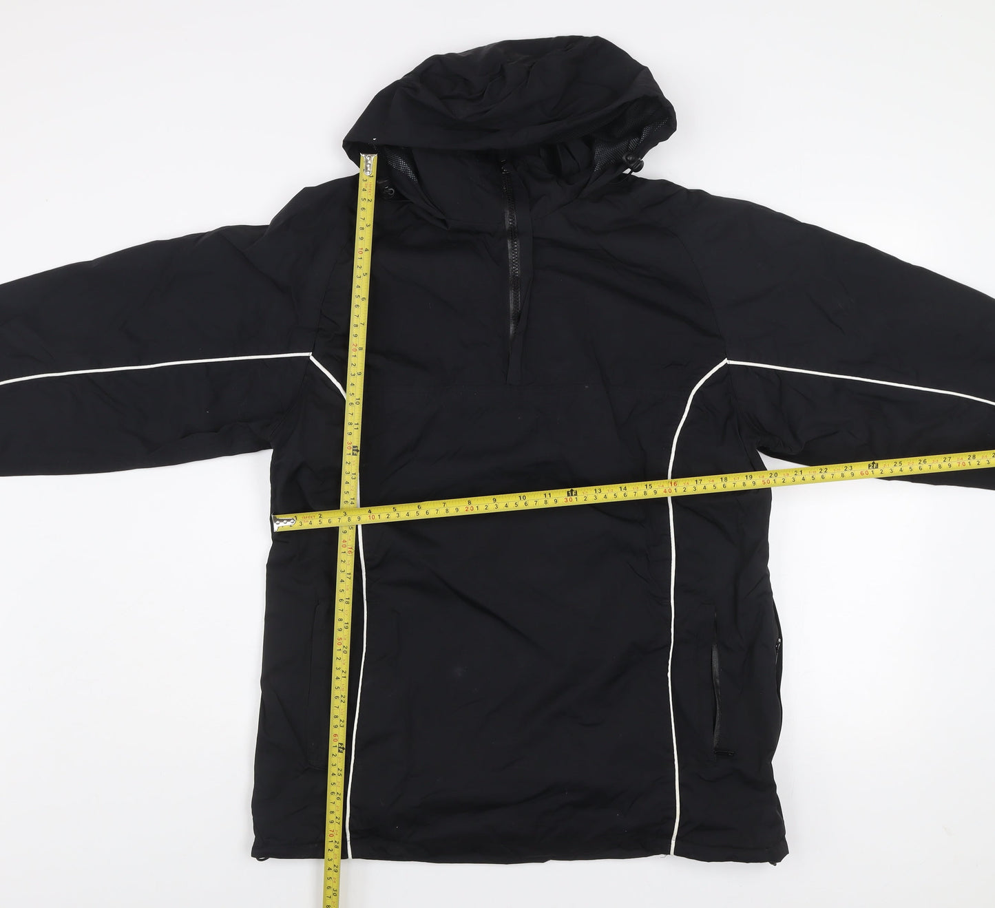 SWI Men’s Black Nylon Hooded Anorak Jacket Size 34 Water Resistant