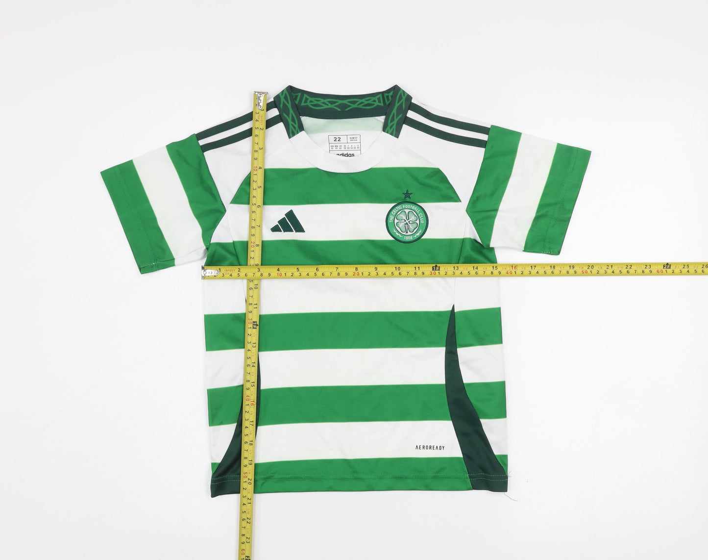 Adidas Boys Green White Striped Slim Fit Football Jersey Size 22