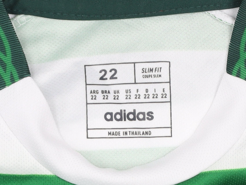 Adidas Boys Green White Striped Slim Fit Football Jersey Size 22