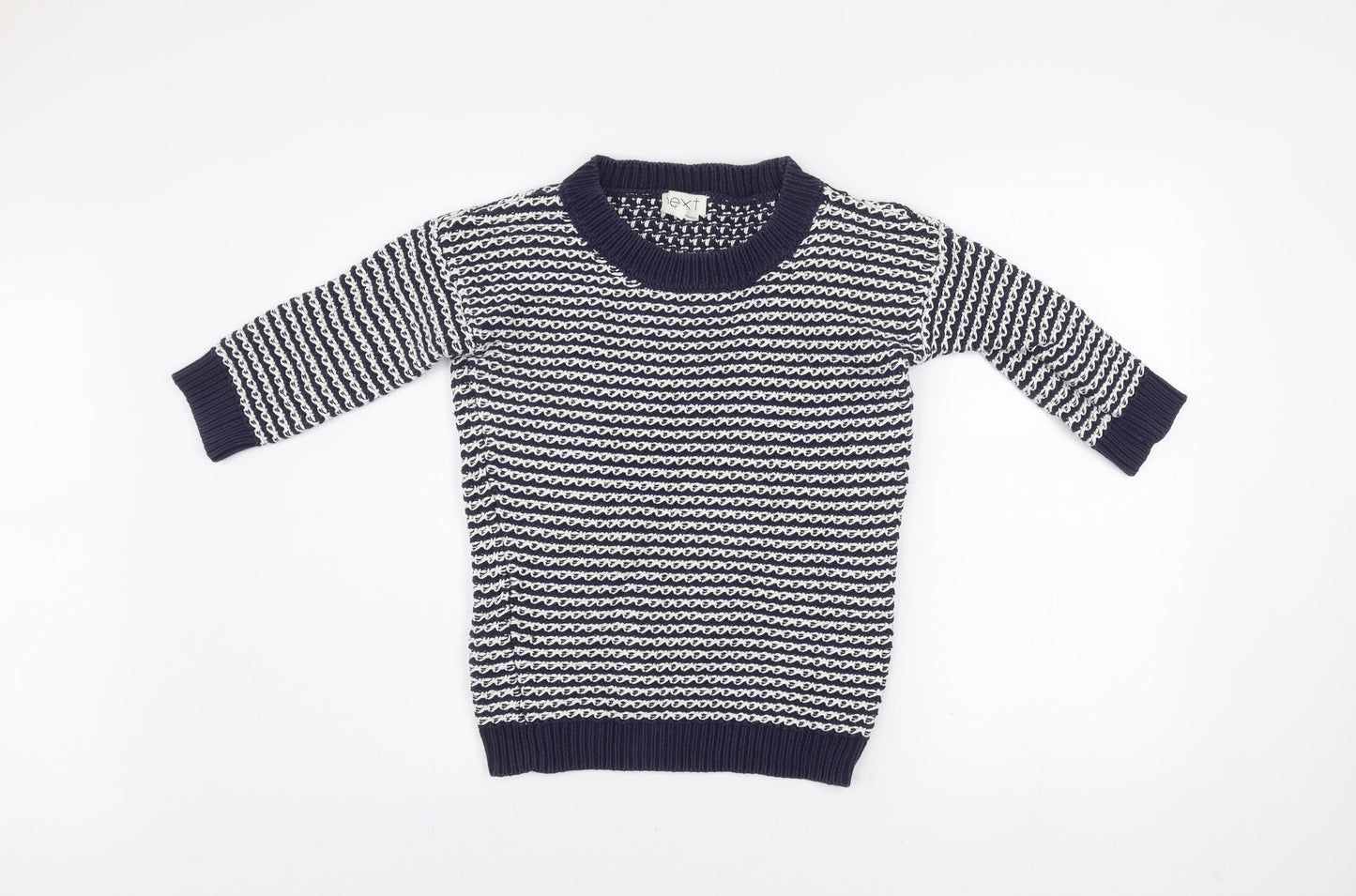 Next Women's Blue White Cotton Knit Striped Crew Neck Jumper Size 6