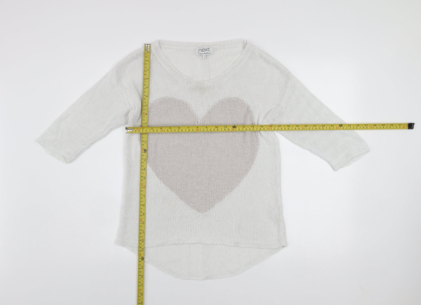 Next Women’s White Cotton Knit Heart Pullover Jumper Size 12