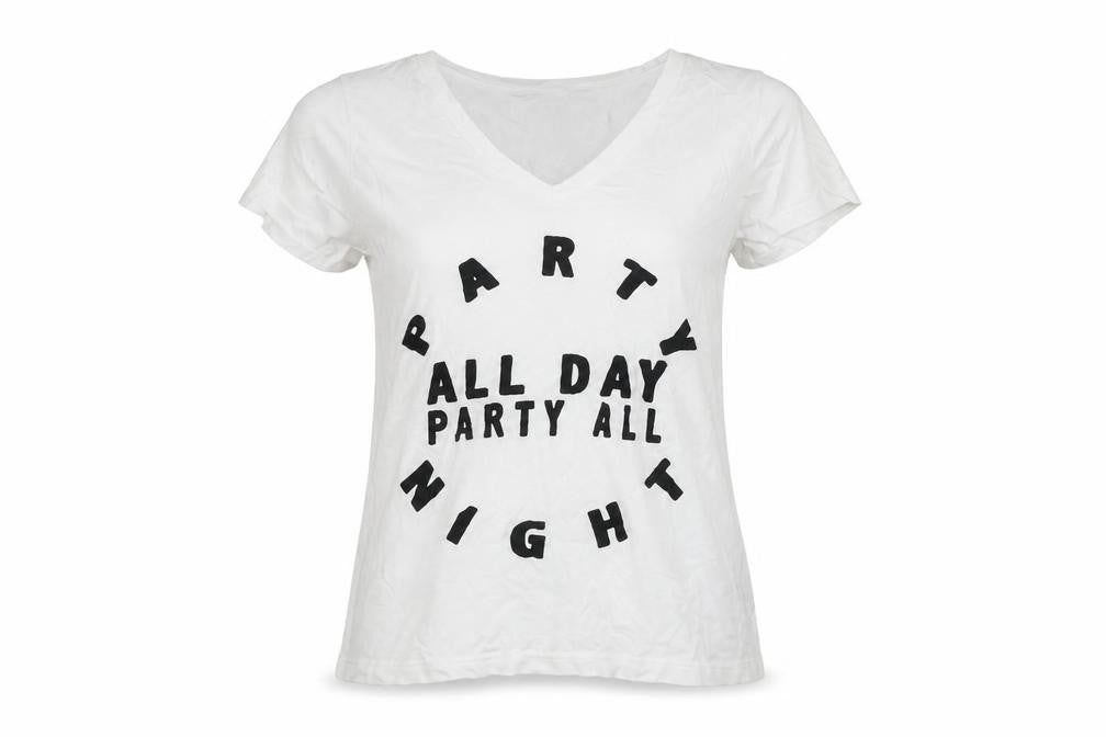 Miss Selfridge Women's White V-Neck Party Print Cotton T-Shirt Size 6
