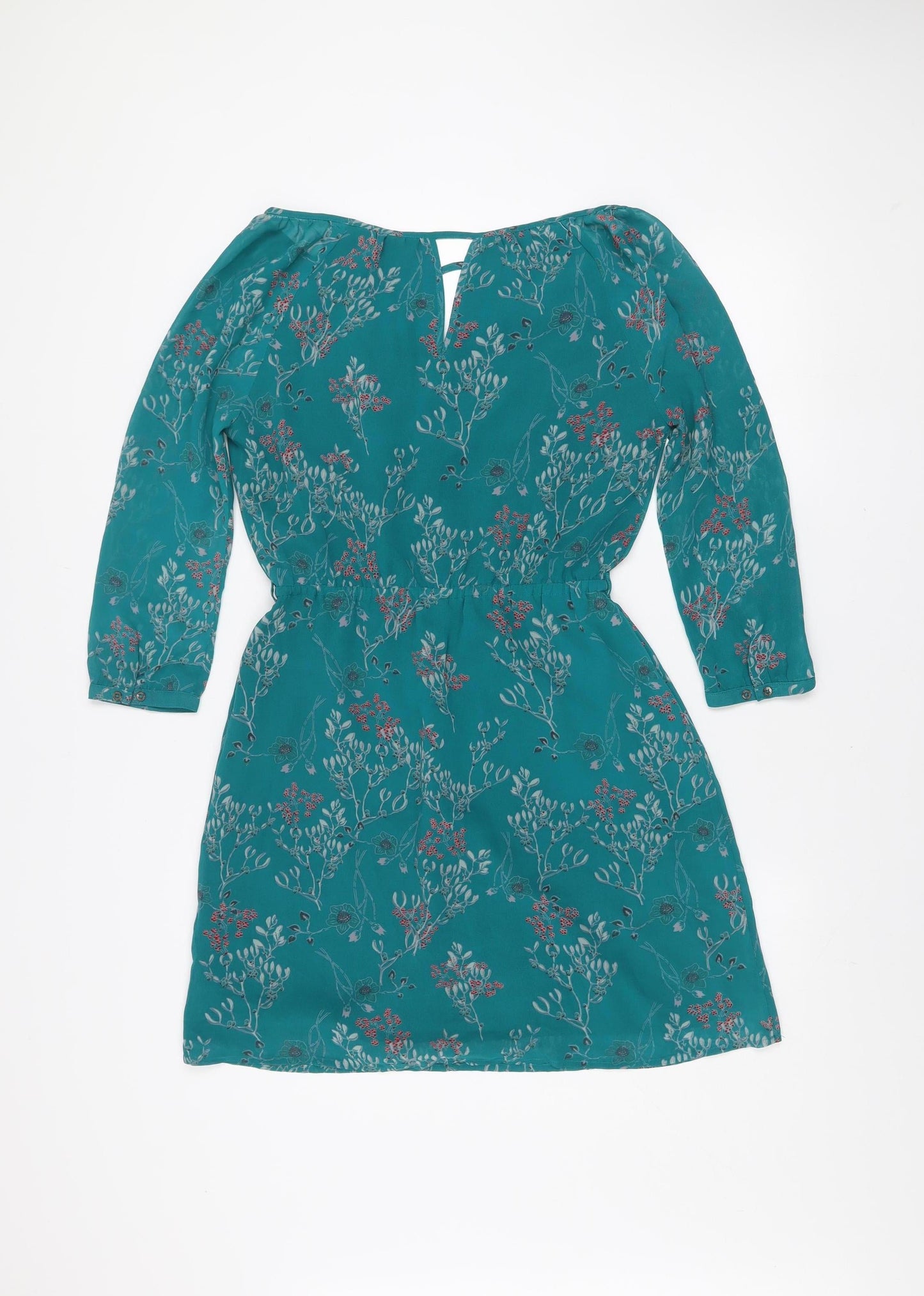 Mexx Women Teal Floral Knee Length Long Sleeve Shift Dress Size 6